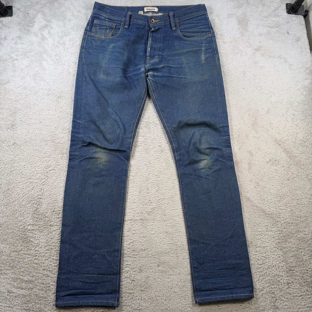 Taylor Stitch Jeans Mens 33x32 Blue White Oak Cone Denim Made USA Button Fly